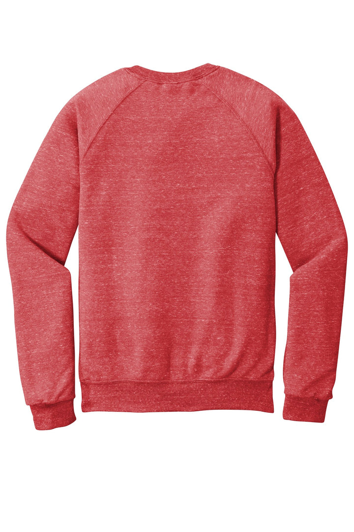 Rear View of Red Jerzees Snow Heather French Terry Raglan Crew 91M