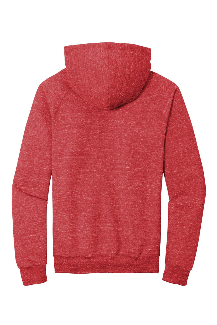 Rear View of Red Jerzees Snow Heather French Terry Raglan Hoodie 90M