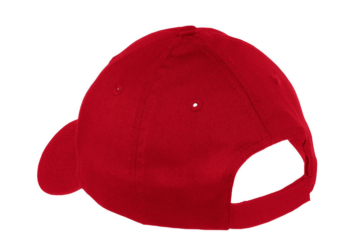 Rear View of Red Port & Company Youth Six-Panel Twill Cap. YCP80