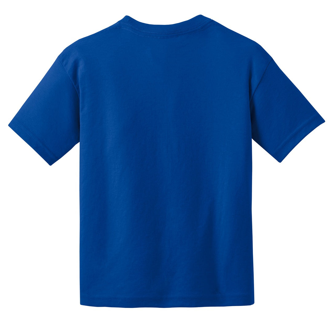 Rear View of Royal Gildan Youth DryBlend 50 Cotton/50 Poly T-Shirt. 8000B
