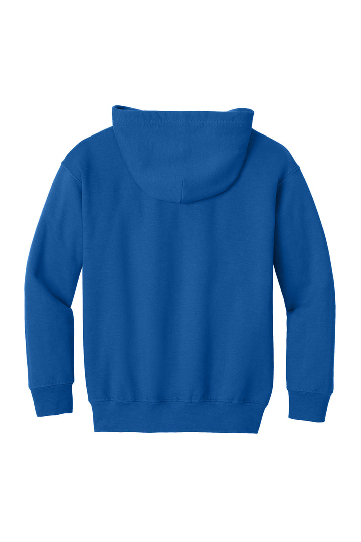 Rear View of Royal Gildan Youth Heavy Blend Full-Zip Hooded Sweatshirt. 18600B