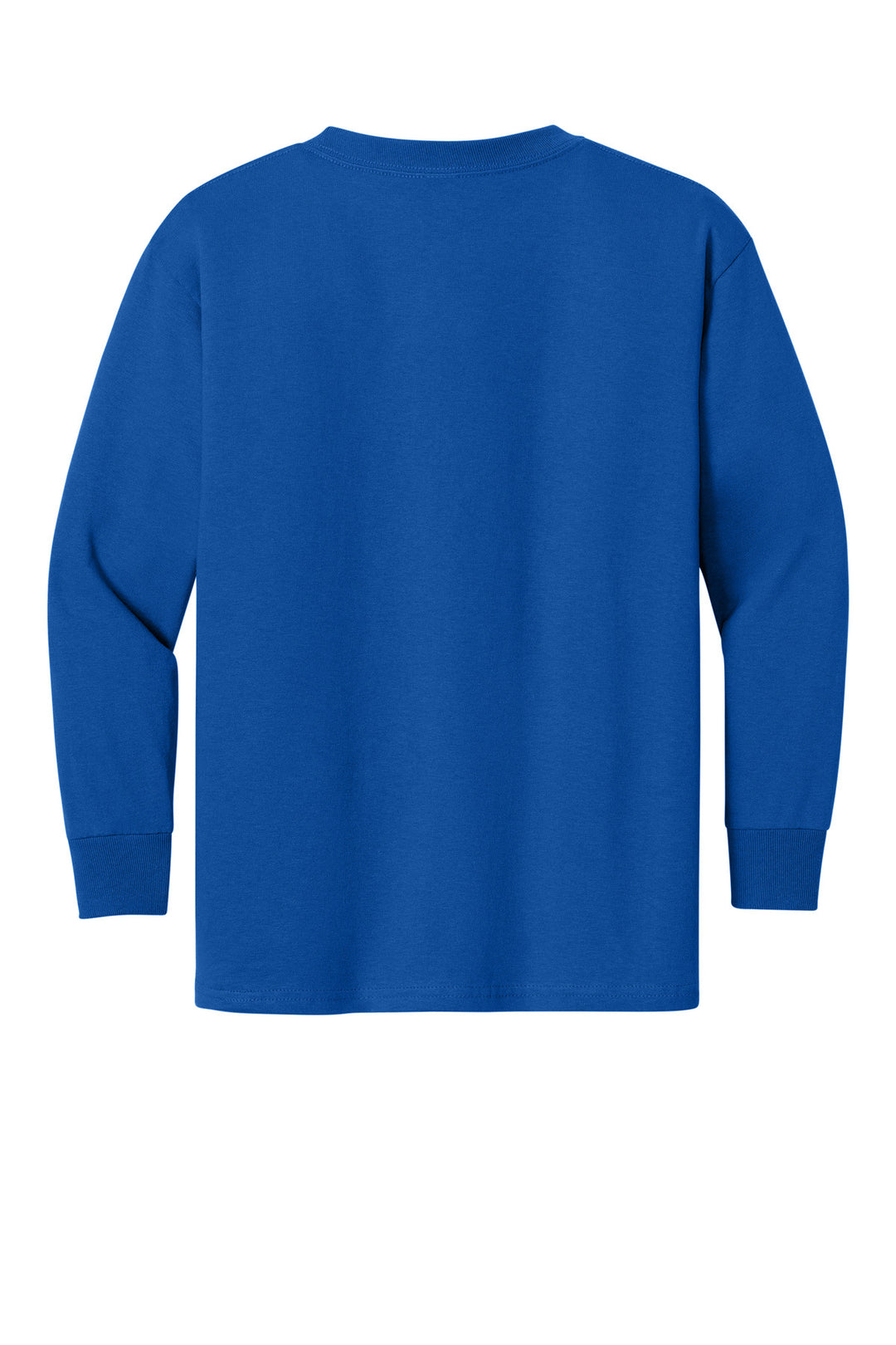 Rear View of Royal Gildan Youth Heavy Cotton 100% Cotton Long Sleeve T-Shirt. 5400B