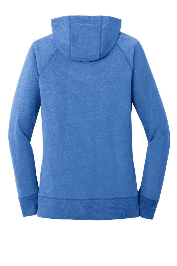 Rear View of Royal Heather New Era Women's Sueded Cotton Blend Full-Zip Hoodie. LNEA122