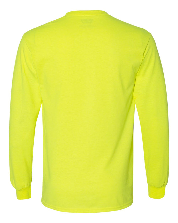 Rear View of Safety Green DryBlend® 50/50 Long Sleeve T-Shirt - 8400