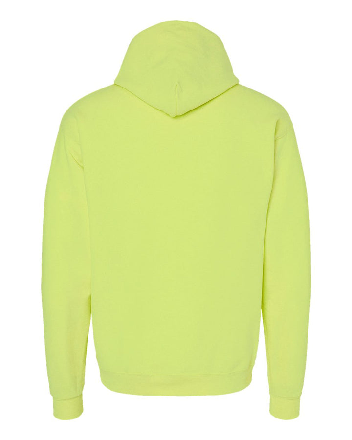Rear View of Safety Green Ecosmart® Hooded Sweatshirt - P170