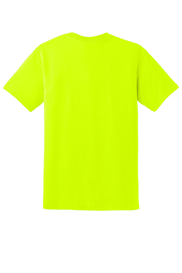 Rear View of Safety Green Gildan DryBlend 50 Cotton/50 Poly T-Shirt. 8000