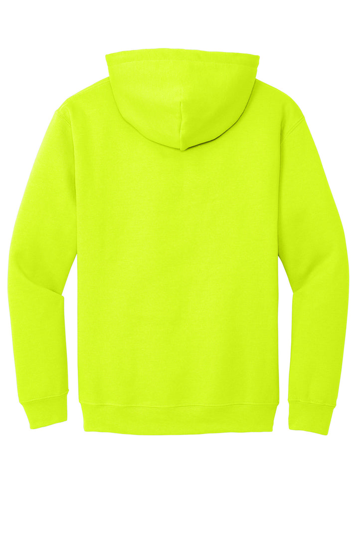 Rear View of Safety Green Gildan - Heavy Blend Hooded Sweatshirt. 18500