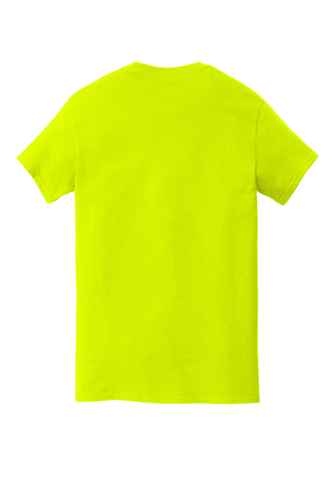 Rear View of Safety Green Gildan Heavy Cotton 100% Cotton Pocket T-Shirt. 5300