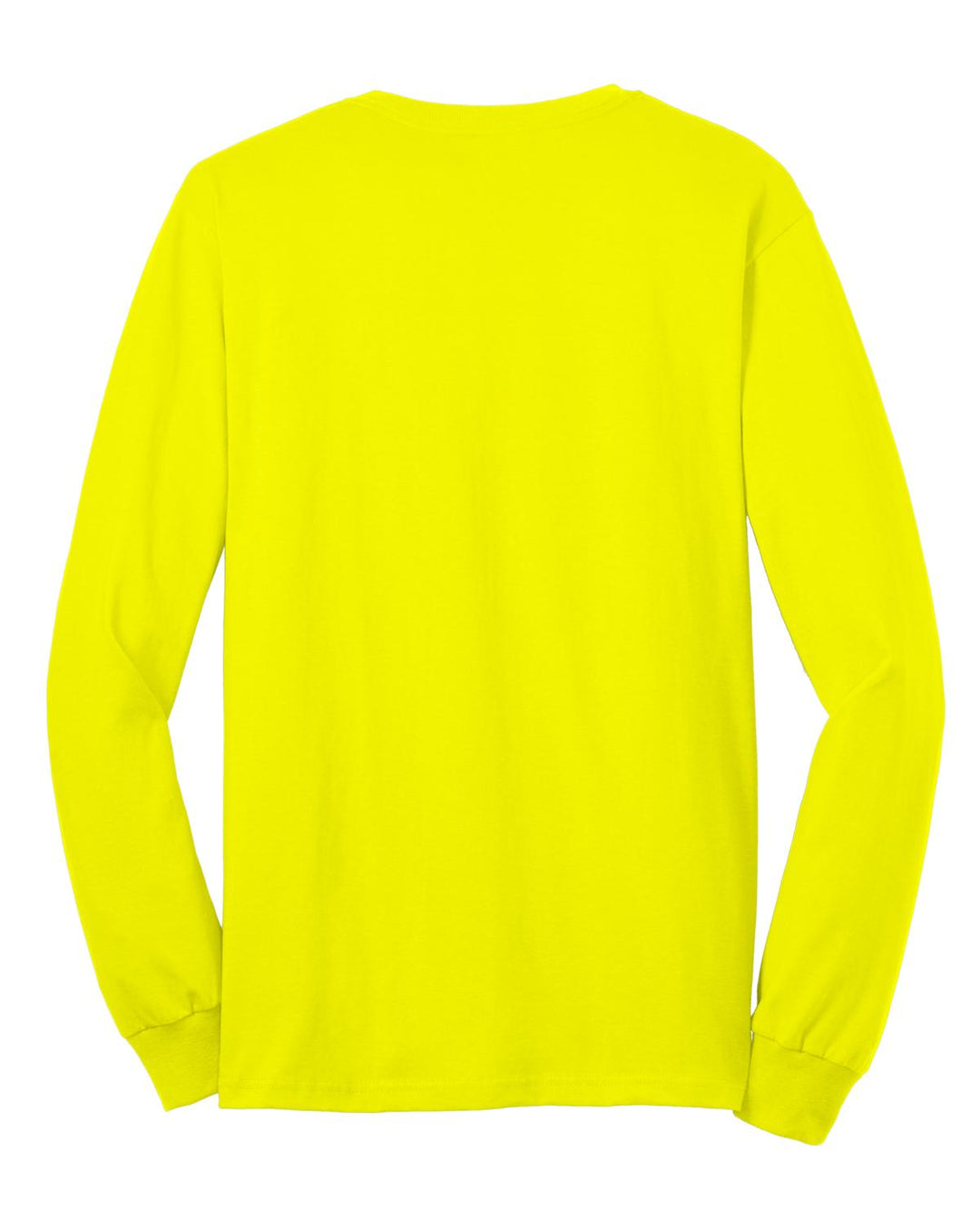 Rear View of Safety Green Gildan - Ultra Cotton 100% US Cotton Long Sleeve T-Shirt with Pocket. 2410