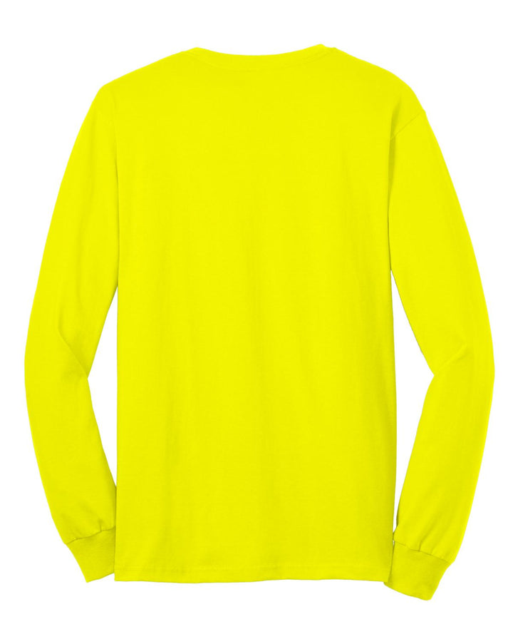Rear View of Safety Green Gildan - Ultra Cotton 100% US Cotton Long Sleeve T-Shirt with Pocket. 2410