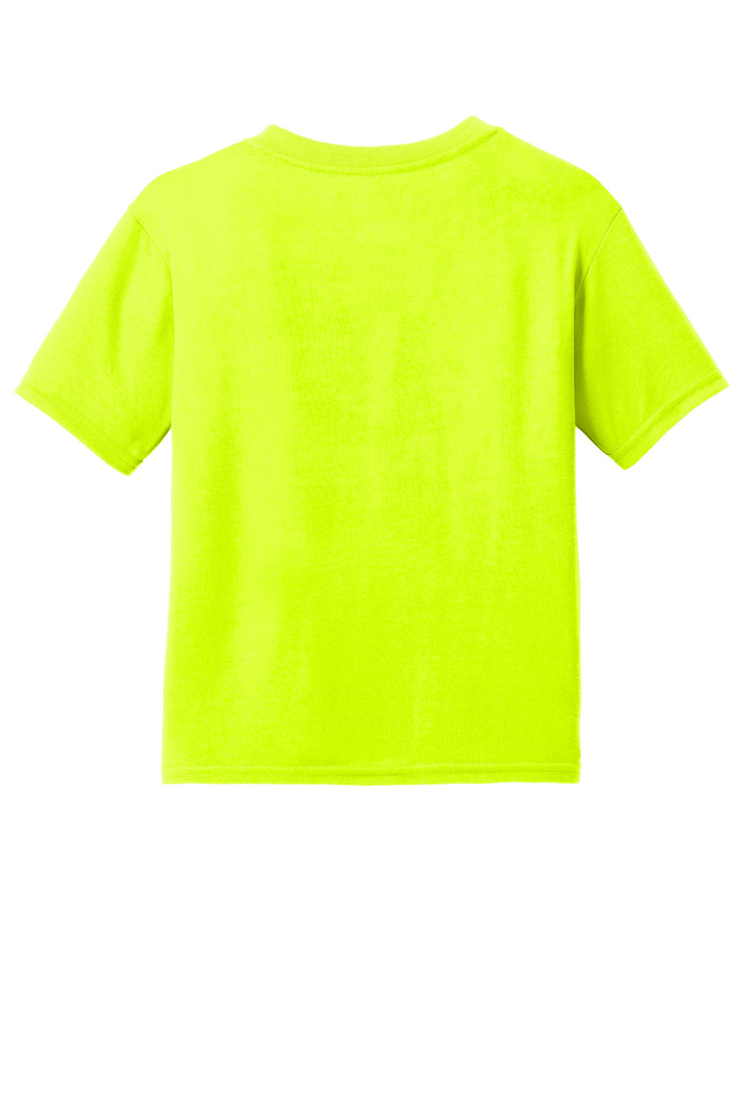 Rear View of Safety Green Gildan Youth Gildan Performance T-Shirt. 42000B