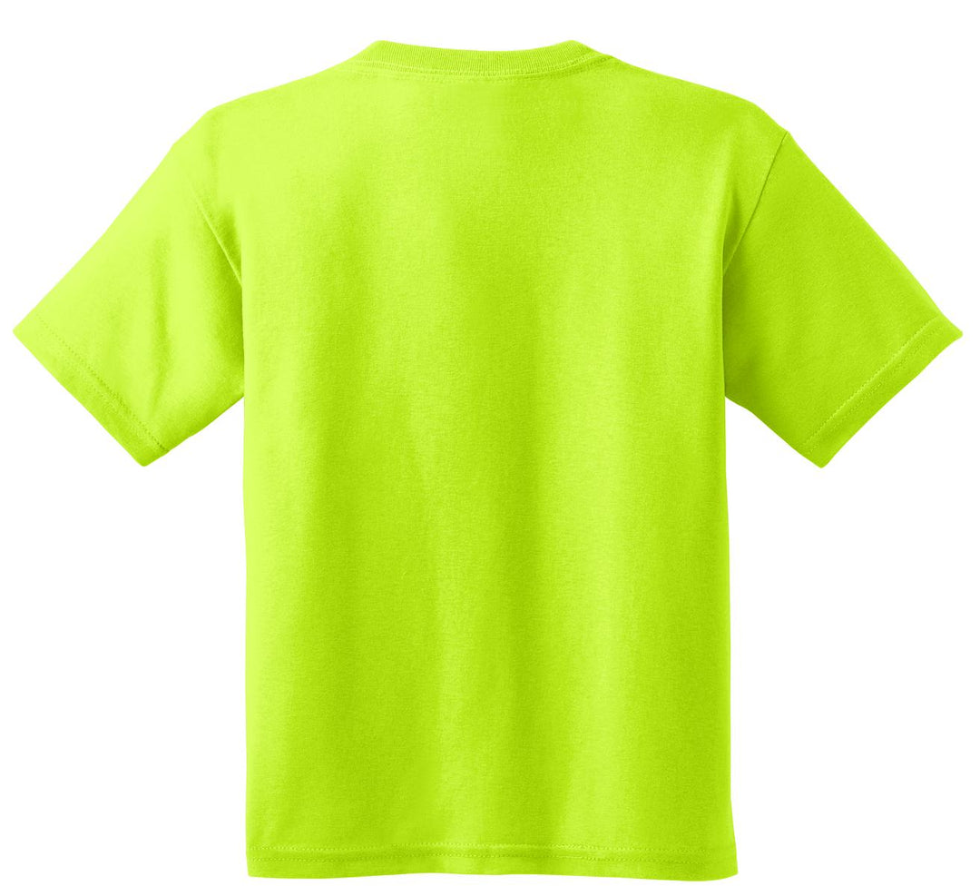 Rear View of Safety Green Gildan - Youth Heavy Cotton 100% Cotton T-Shirt. 5000B