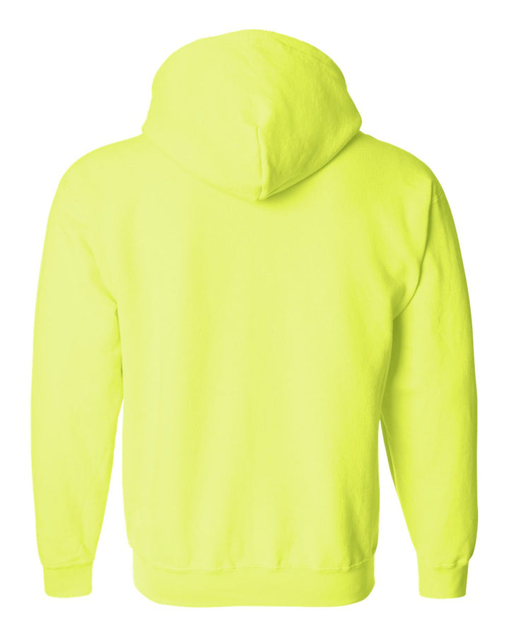 Rear View of Safety Green Heavy Blend™ Full-Zip Hooded Sweatshirt - 18600