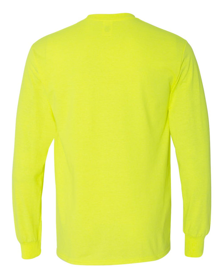 Rear View of Safety Green Heavy Cotton™ Long Sleeve T-Shirt - 5400