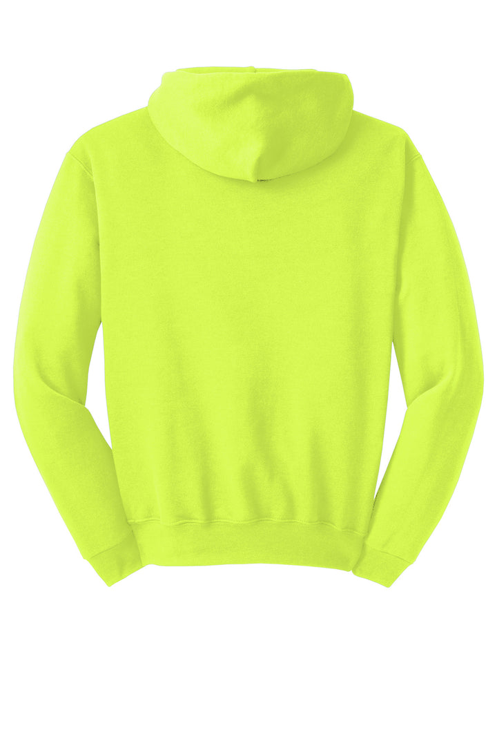 Rear View of Safety Green Jerzees NuBlend Pullover Hooded Sweatshirt. 996M