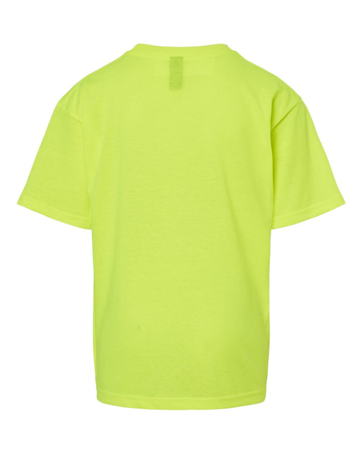 Rear View of Safety Green Youth Gold Soft Touch T-Shirt - 4850