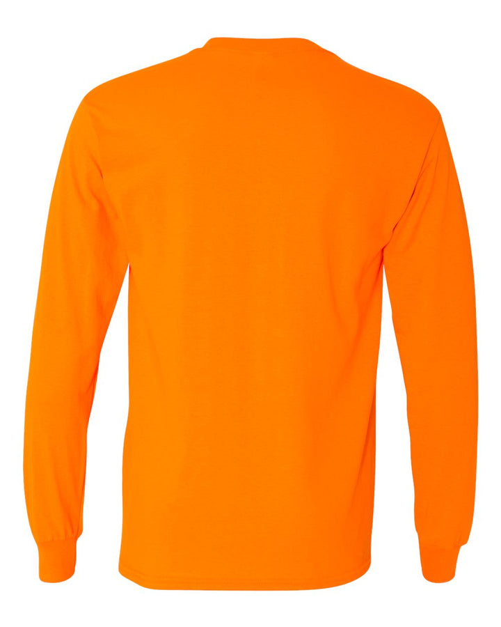 Rear View of Safety Orange Heavy Cotton™ Long Sleeve T-Shirt - 5400