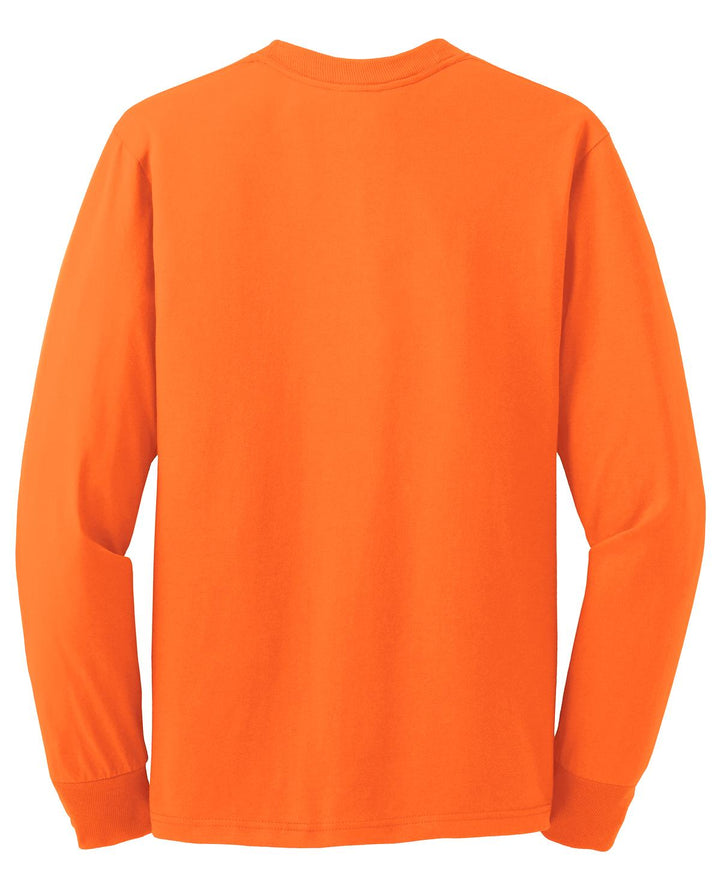 Rear View of Safety Orange Jerzees - Dri-Power 50/50 Cotton/Poly Long Sleeve T-Shirt. 29LS