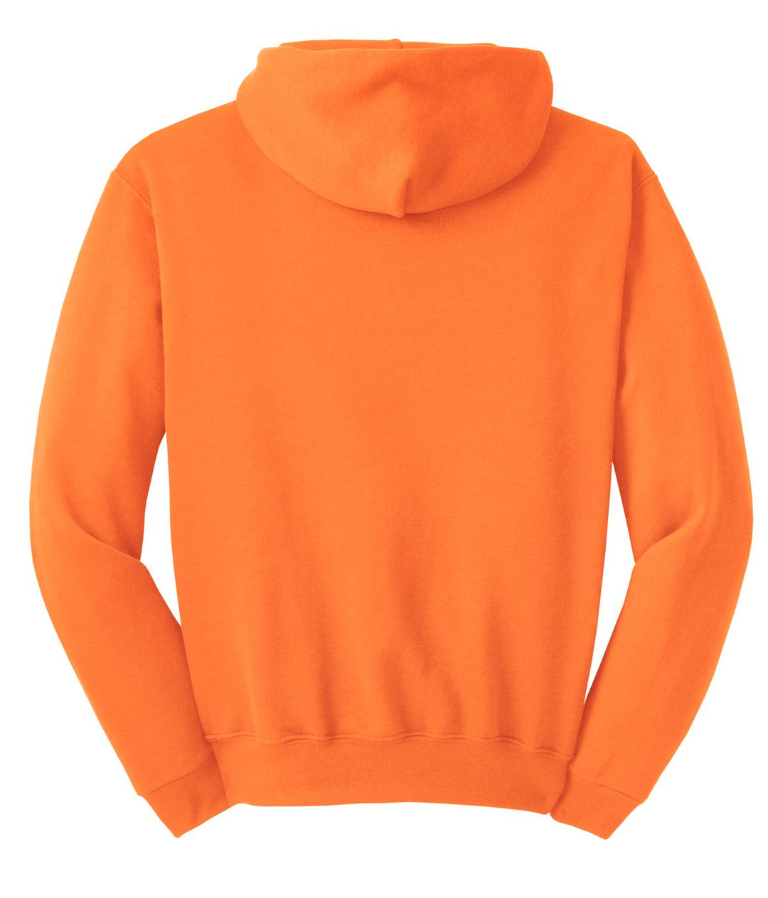 Rear View of Safety Orange Jerzees NuBlend Pullover Hooded Sweatshirt. 996M