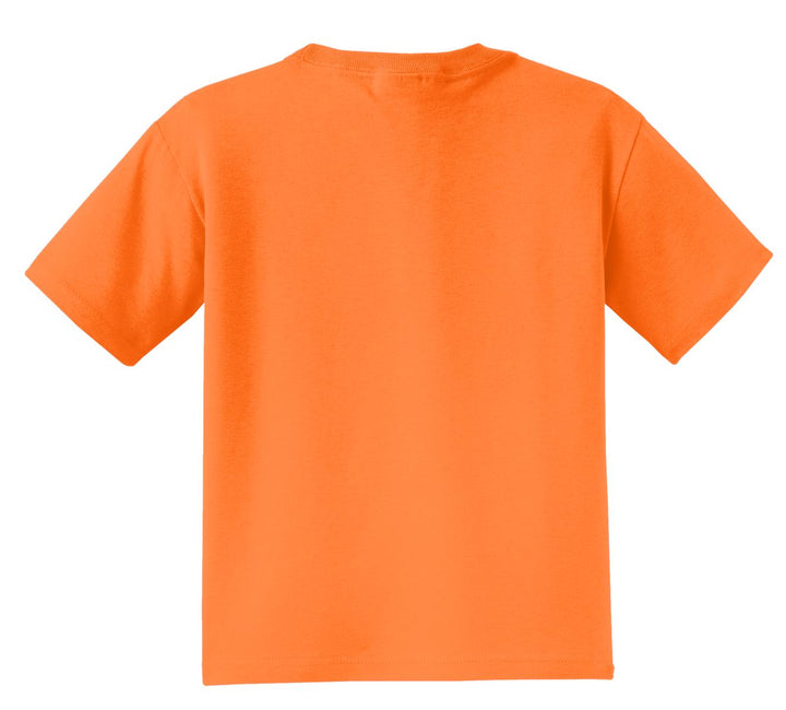 Rear View of Safety Orange Jerzees - Youth Dri-Power 50/50 Cotton/Poly T-Shirt. 29B