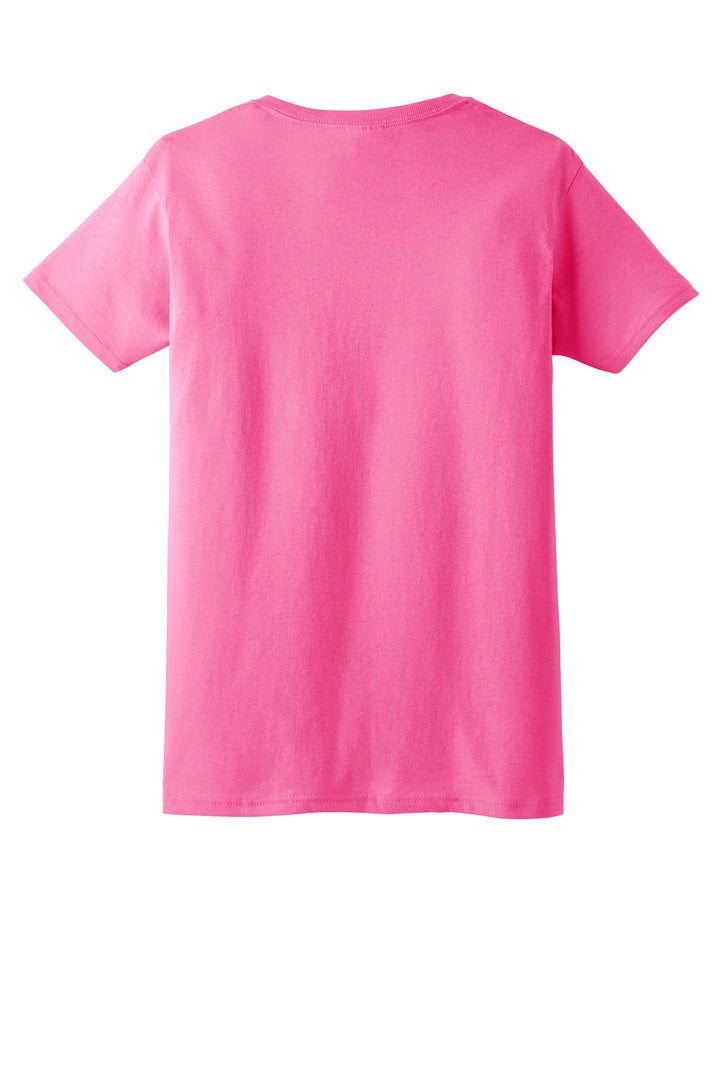Rear View of Safety Pink Gildan Women's Ultra Cotton 100% US Cotton T-Shirt. 2000L