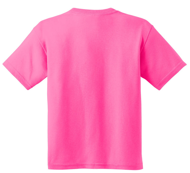 Rear View of Safety Pink Gildan - Youth Heavy Cotton 100% Cotton T-Shirt. 5000B