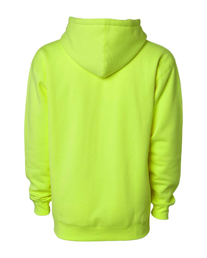 Rear View of Safety Yellow Heavyweight Hooded Sweatshirt - IND4000