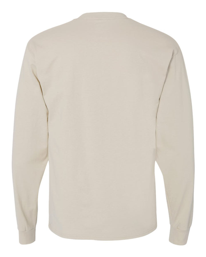 Rear View of Sand Beefy-T® Long Sleeve T-Shirt - 5186
