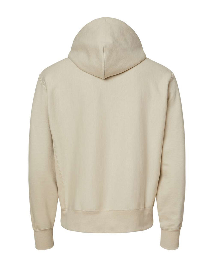 Rear View of Sand Reverse Weave® Hooded Sweatshirt - S101
