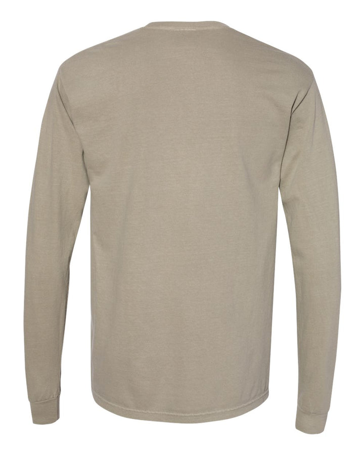 Rear View of Sandstone Garment-Dyed Heavyweight Long Sleeve T-Shirt - 6014
