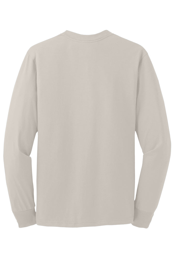 Rear View of Sandstone Jerzees - Dri-Power 50/50 Cotton/Poly Long Sleeve T-Shirt. 29LS