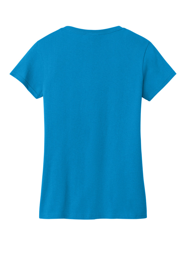 Rear View of Sapphire Gildan Women's Heavy Cotton 100% Cotton V-Neck T-Shirt. 5V00L