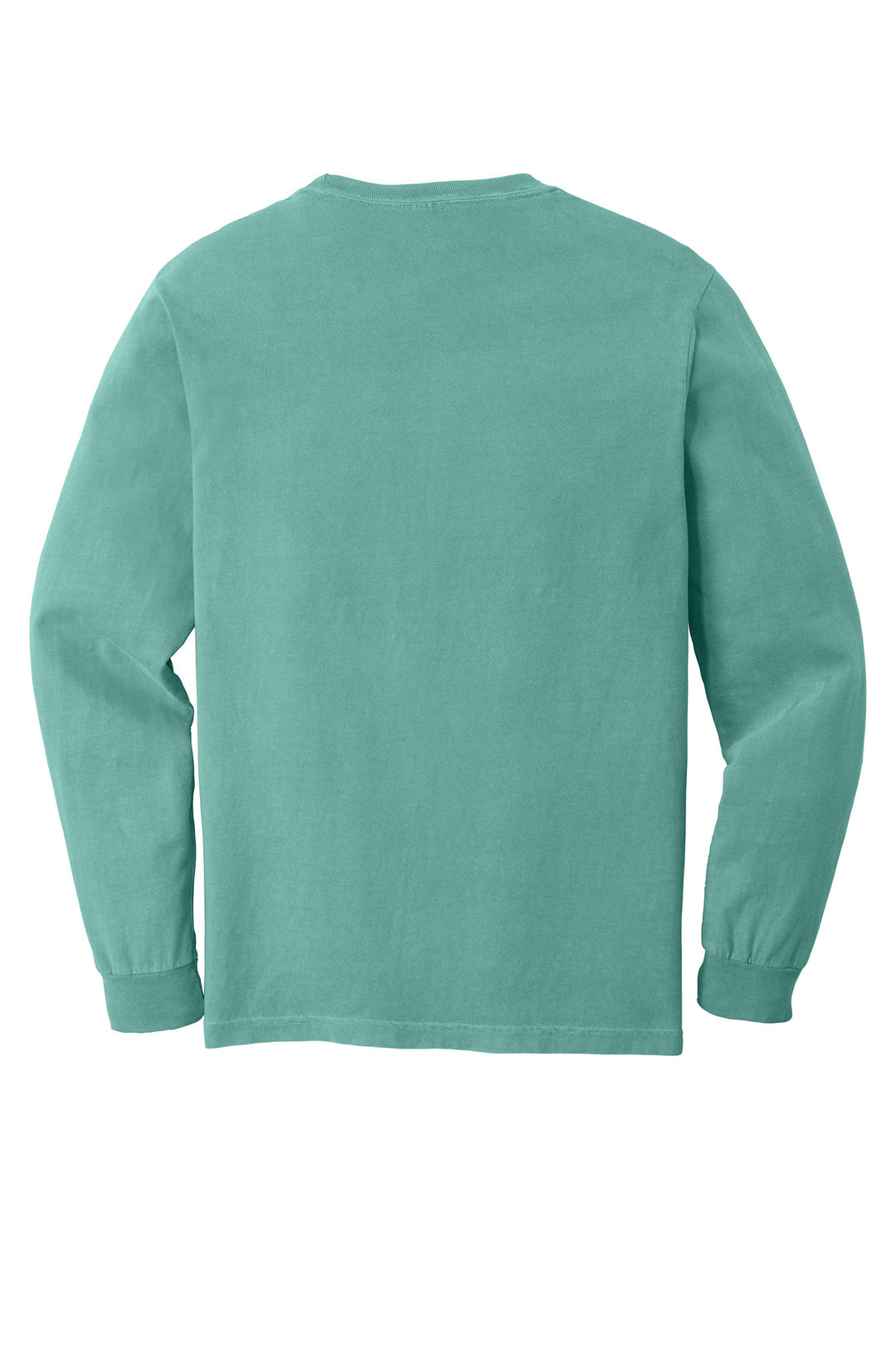 Rear View of Seafoam COMFORT COLORS Heavyweight Ring Spun Long Sleeve Pocket Tee. 4410
