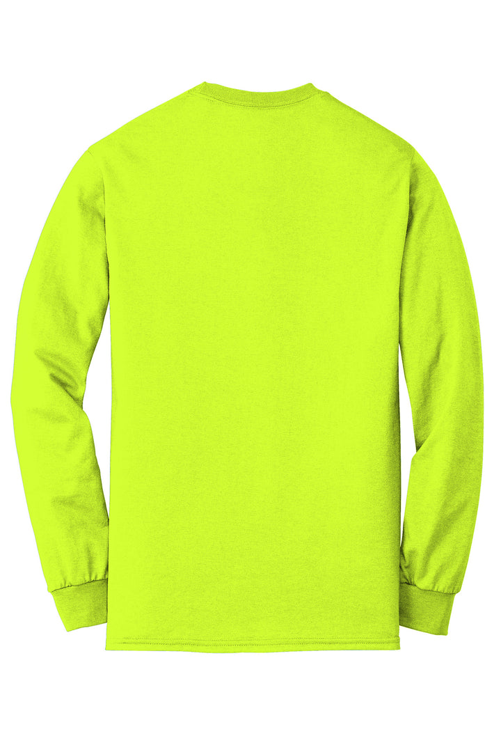 Rear View of SftyGrn Gildan - DryBlend 50 Cotton/50 Poly Long Sleeve T-Shirt. 8400