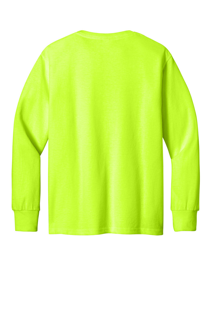 Rear View of SftyGrn Jerzees Youth Dri-Power 50/50 Cotton/Poly Long Sleeve 29BL