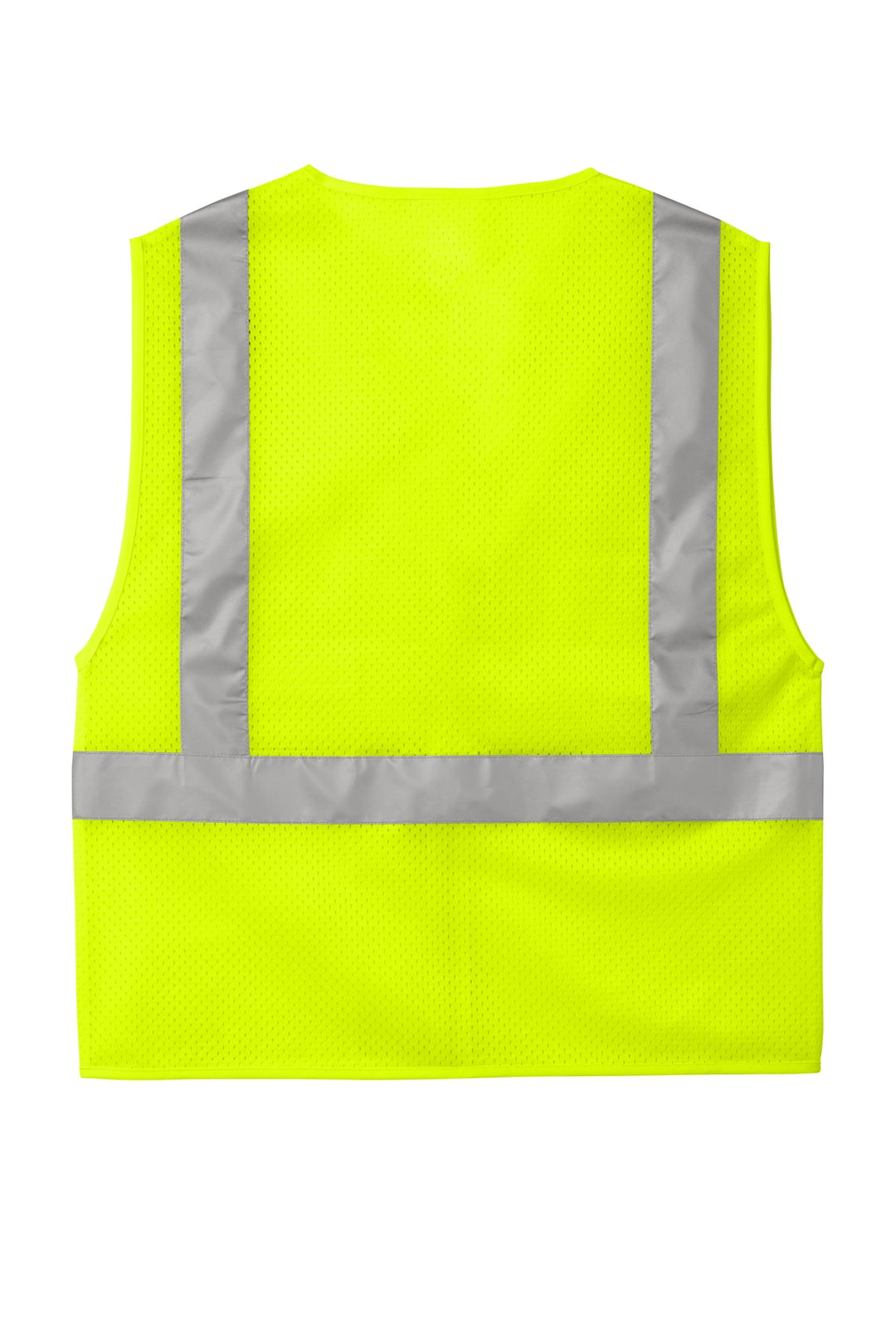 Rear View of SftyYellow CornerStone ANSI 107 Class 2 Mesh Zippered Vest. CSV102