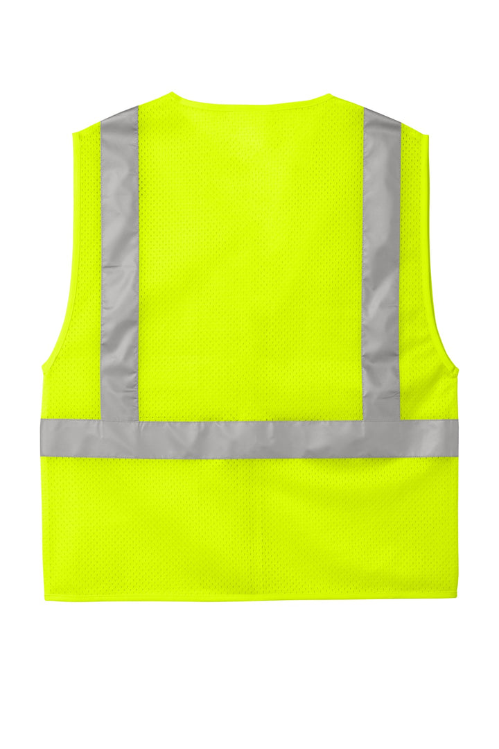 Rear View of SftyYellow CornerStone ANSI 107 Class 2 Mesh Zippered Vest. CSV102