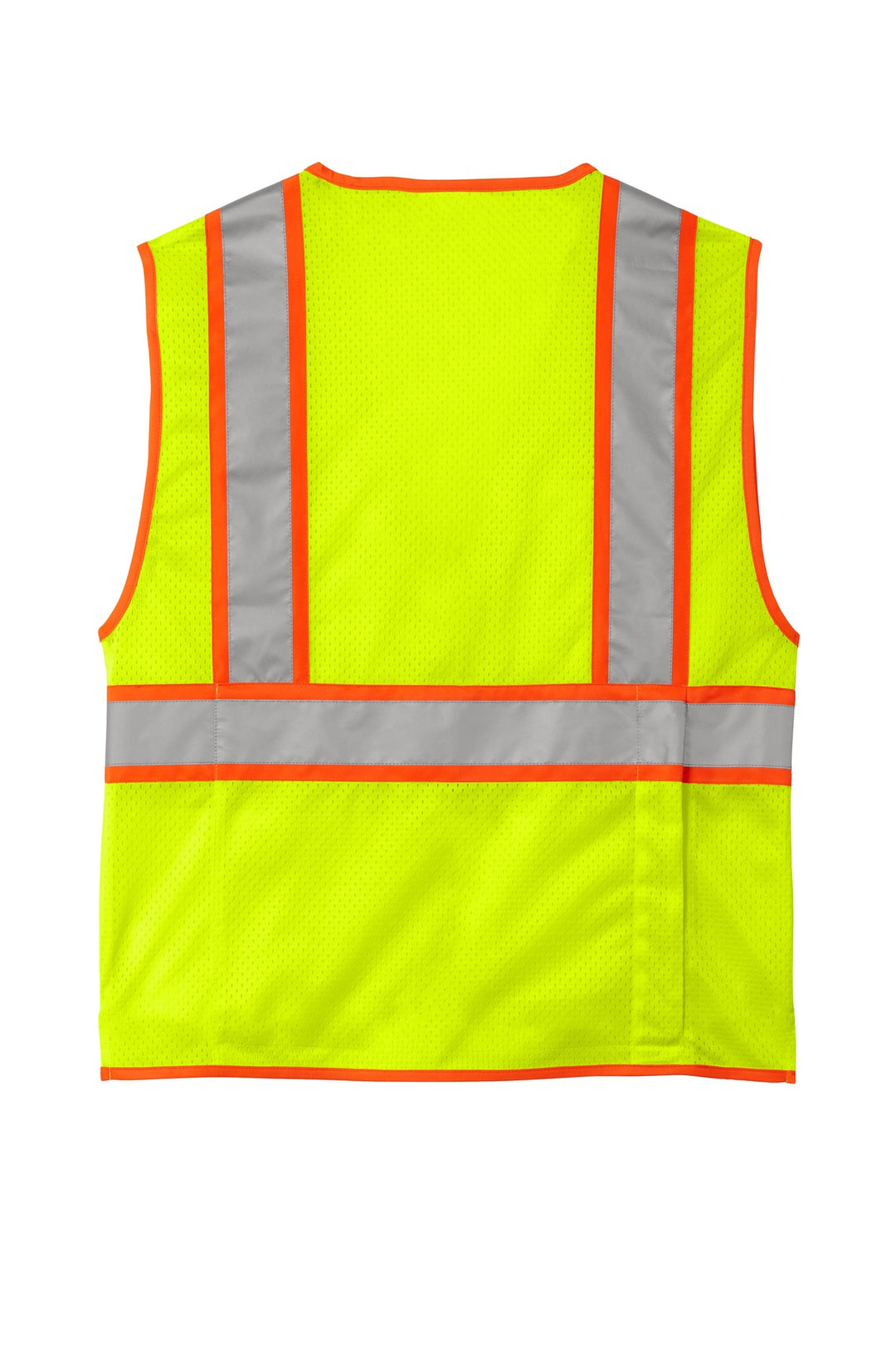 Rear View of SftyYellow CornerStone ANSI 107 Class 2 Surveyor Zippered Two-Tone Vest. CSV105