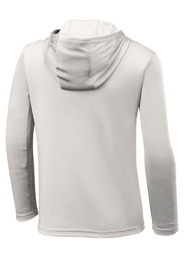 Rear View of Silver Sport-Tek Youth PosiCharge Competitor Hooded Pullover. YST358