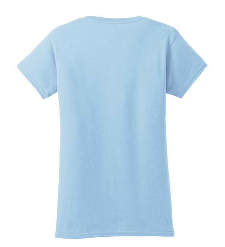 Rear View of Sky Gildan Softstyle Women's T-Shirt. 64000L