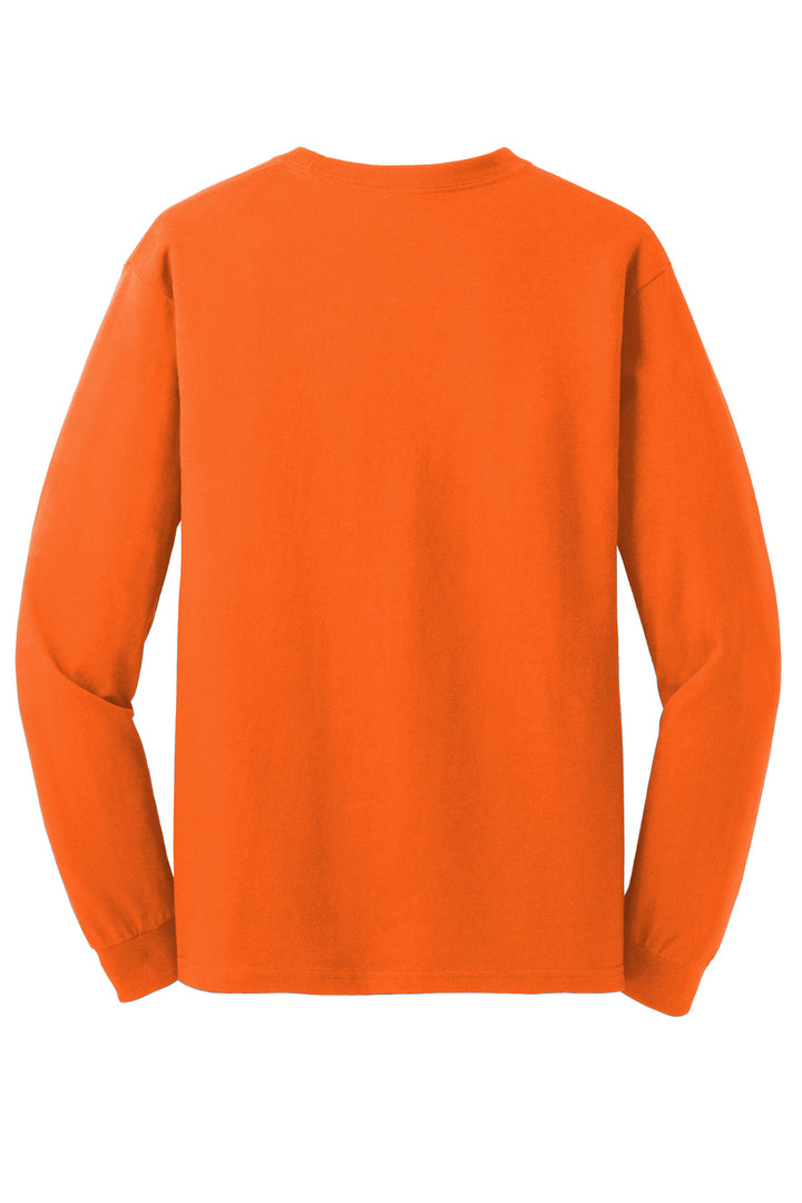 Rear View of SOrange Gildan - Heavy Cotton 100% Cotton Long Sleeve T-Shirt. 5400