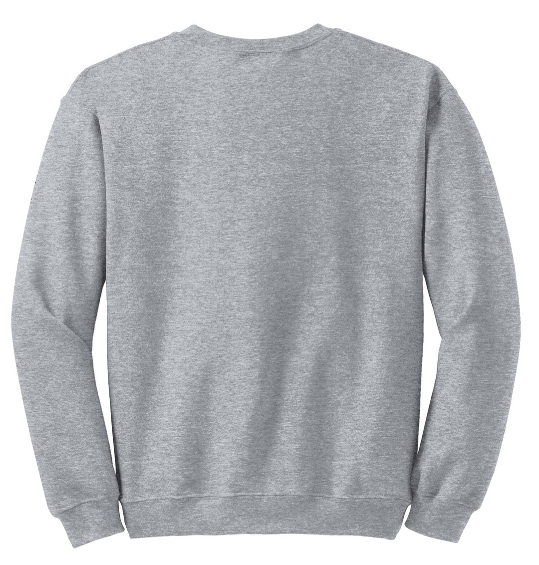 Rear View of Sport Grey Gildan Heavy Blend Crewneck Sweatshirt. 18000