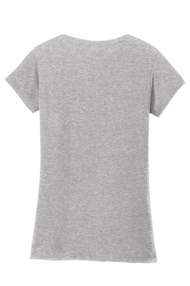 Rear View of Sport Grey Gildan Softstyle Women's Fit V-Neck T-Shirt. 64V00L