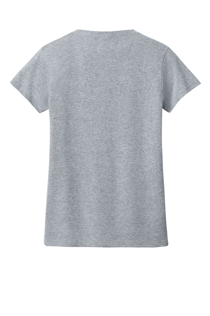 Rear View of Sport Grey Gildan Women's Heavy Cotton 100% Cotton V-Neck T-Shirt. 5V00L