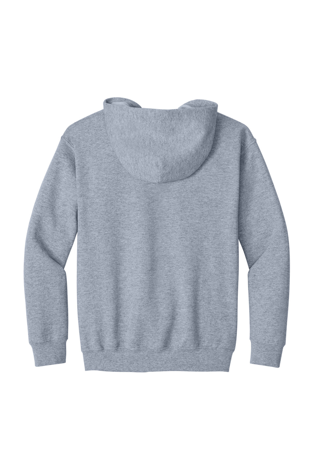 Rear View of Sport Grey Gildan Youth Heavy Blend Full-Zip Hooded Sweatshirt. 18600B