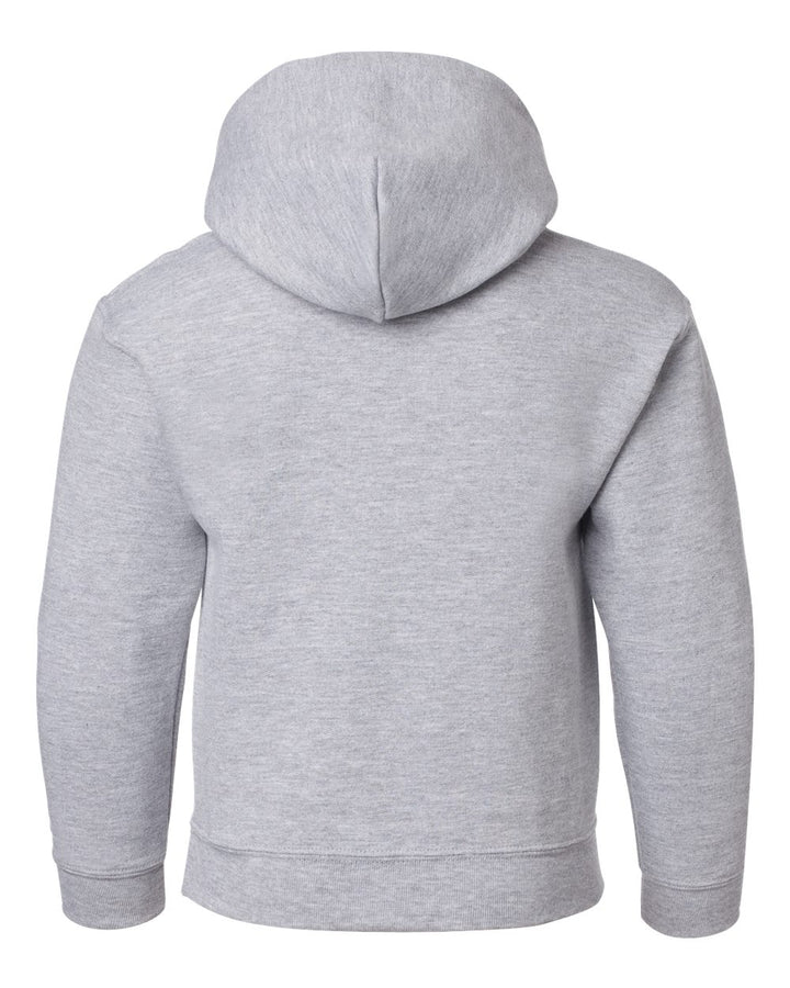 Rear View of Sport Grey Heavy Blend™ Youth Hooded Sweatshirt - 18500B