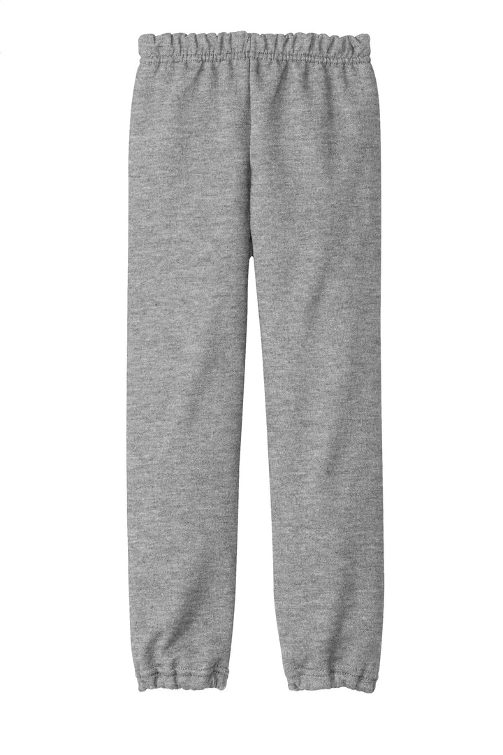 Rear View of Sports Grey Gildan Youth Heavy Blend Sweatpant. 18200B