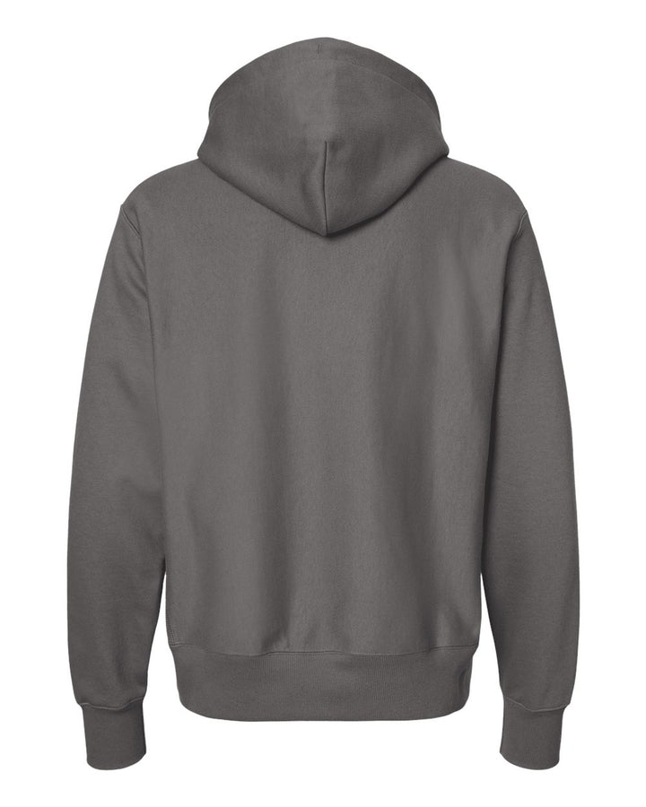 Rear View of Stone Grey Reverse Weave® Hooded Sweatshirt - S101