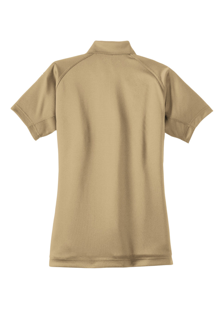 Rear View of Tan CornerStone Women's Select Snag-Proof Tactical Polo. CS411