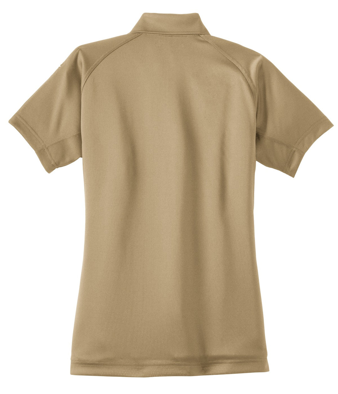 Rear View of Tan CornerStone Women's Select Snag-Proof Tactical Polo. CS411